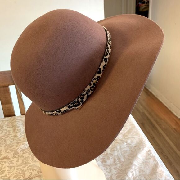 Floppy Wool Hat Caramel Color w/ Cheetah Design Hatband OSFA gorgeous - Picture 5 of 8